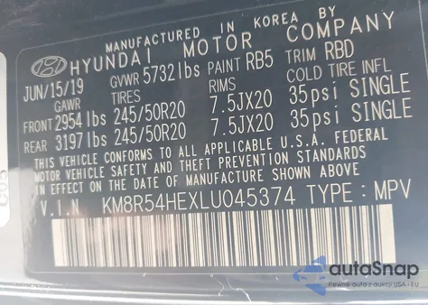 2020 Hyundai Palisade Limited z USA, uszkodzony, nr VIN KM8R54HEXLU045374
